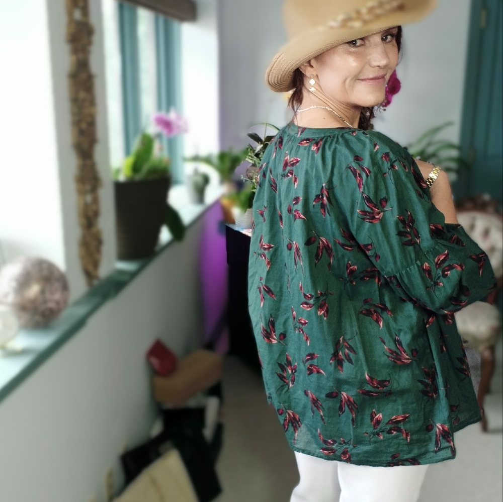 Green VISCOSE boho blouse - Picture 5 of 13